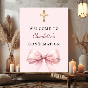 Rosa Wangenrot-Schleife zur Konfirmationsbegrüßung Poster