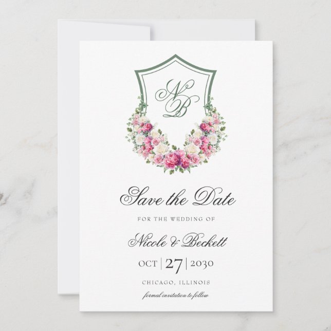 Rosa Wappen Hochzeit Save The Date (Vorderseite)