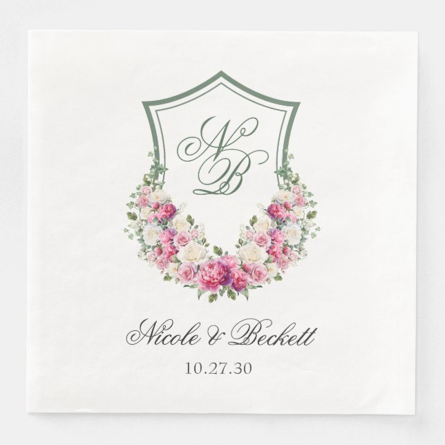 Rosa Wappen Hochzeit Serviette (Vorderseite)