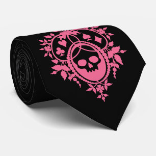 Rosa Wappen mit Skull und Cardsuits Neck Tie Krawatte