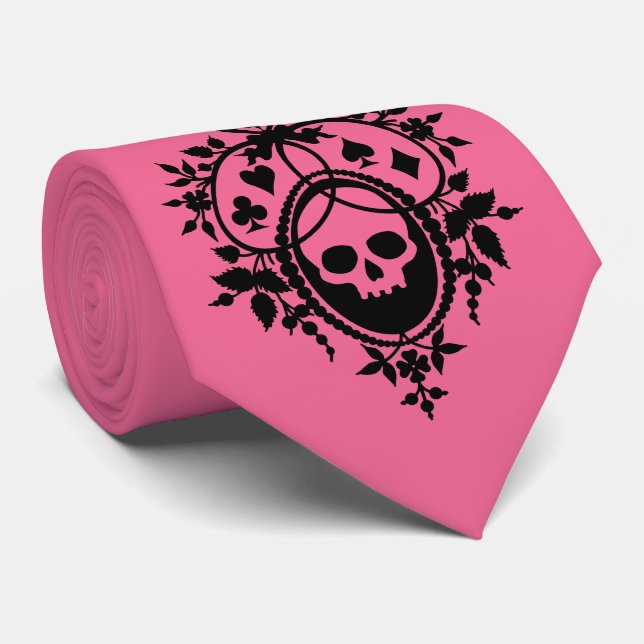 Rosa Wappen mit Skull und Cardsuits Neck Tie Krawatte (Gerollt)