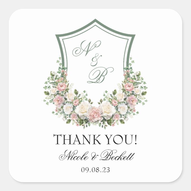 Rosa Wappen Quadratischer Aufkleber (Vorderseite)