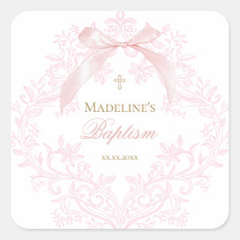 Rosa Wappen | Taufe Quadratischer Aufkleber