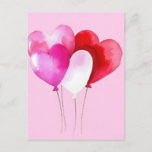 Rosa Wasserfarbballons Valentinsgruß Postkarte