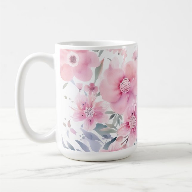 Rosa Wasserfarbe Aquarell  Kaffeetasse (Links)