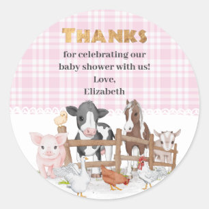 Rosa Wasserfarbe auf der Baby-Dusche der Landtiere Runder Aufkleber