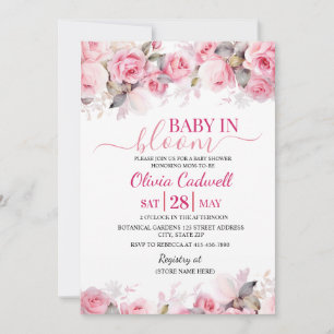 Rosa Wasserfarbe Baby In Bloom Babyparty-Einladung Einladung