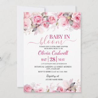 Rosa Wasserfarbe Baby In Bloom Babyparty-Einladung Einladung