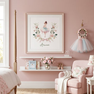 Rosa Wasserfarbe-Ballerina-Kinderzimmer Mädchenzim Poster