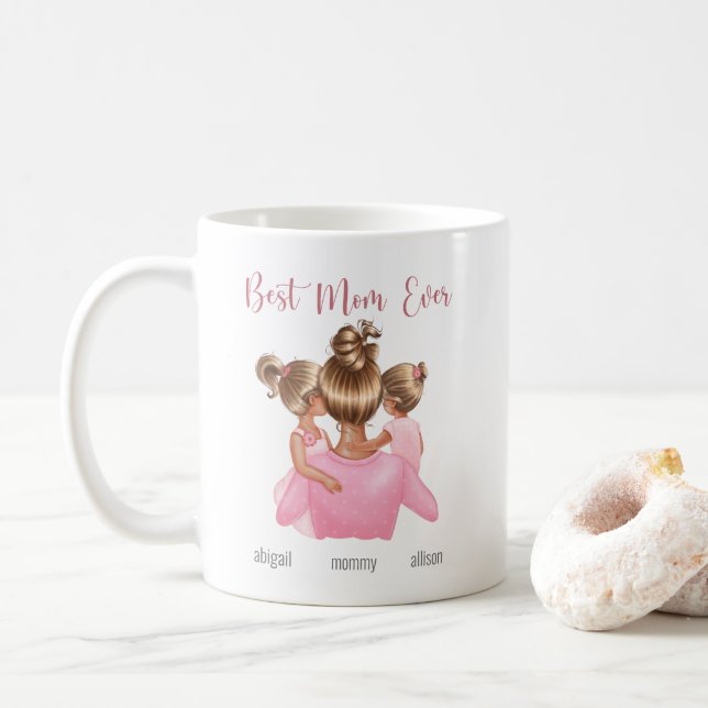 Rosa Wasserfarbe Beste Mama je Personalisiert Kaffeetasse (Mit Donut)