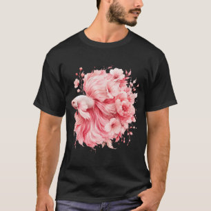 Rosa Wasserfarbe-Bettafisch, florale Kirschblüte T-Shirt