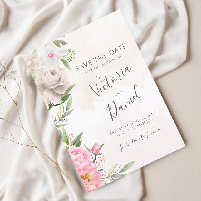 Rosa Wasserfarbe Bläserne Elegante Hochzeit Save The Date (Von Creator hochgeladen)