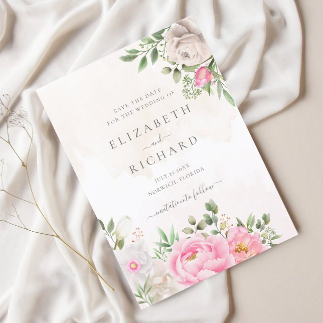 Rosa Wasserfarbe Bläserne Elegante Hochzeit Save The Date (Von Creator hochgeladen)