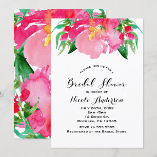 Rosa Wasserfarbe Blume Blumen Sommer Brautparty Einladung