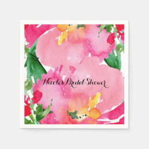 Rosa Wasserfarbe-Blume Blumen Sommer Brautparty Serviette