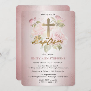 Rosa Wasserfarbe Blumenzwiebeln Taufe Einladung