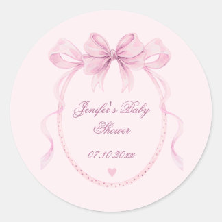 Rosa Wasserfarbe-Bogen Baby Shower Favor Label Runder Aufkleber