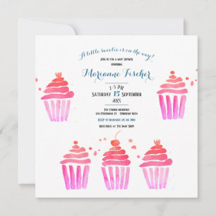 Rosa Wasserfarbe-Cupcakes Baby Shower Einladung