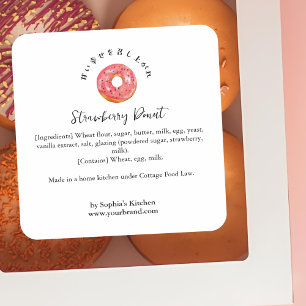Rosa Wasserfarbe-Donut-Bäckerei-Zutat Produkt Quadratischer Aufkleber