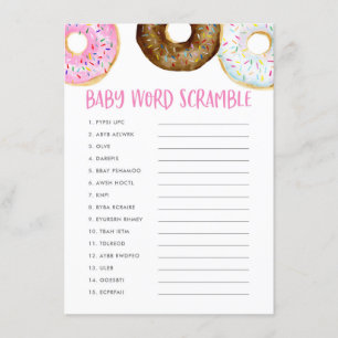 Rosa Wasserfarbe Donuts Kinderdusche Word Scramble Begleitkarte