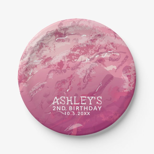 Rosa Wasserfarbe Eiscreme Personalisiertes Party Pappteller (Vorderseite)