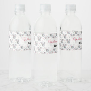 Rosa Wasserfarbe-Elefanten-Baby-Party Wasserflaschenetikett