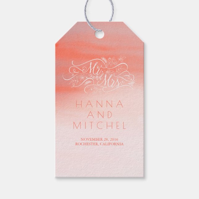 Rosa Wasserfarbe Elegante Typografie Weiße Hochzei Geschenkanhänger (Vorderseite)