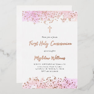 Rosa Wasserfarbe Erste heilige Kommune Folieneinladung
