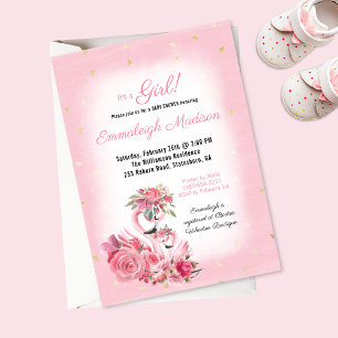 Rosa Wasserfarbe Flamingo Ballerina Baby Shower Einladung