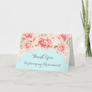 Rosa Wasserfarbe Floral Blau Dankeschön Brautjungf Dankeskarte