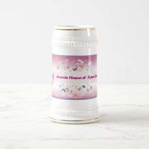 Rosa Wasserfarbe Floral Blumen Hochzeit Bierglas