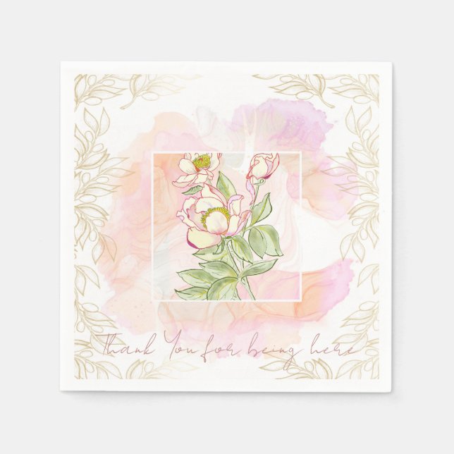 Rosa Wasserfarbe Floral Boho Serviette (Vorderseite)