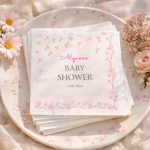 Rosa Wasserfarbe Floral Minimal Baby Shower Serviette