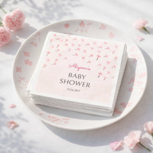 Rosa Wasserfarbe Floral Minimal Baby Shower Serviette