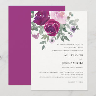 Rosa Wasserfarbe Floral Perle Weiß Magenta Hochzei Einladung