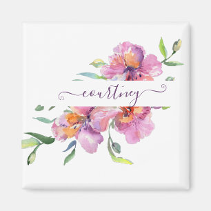 Rosa Wasserfarbe floral personalisiert Magnet