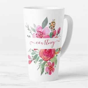 Rosa Wasserfarbe floral personalisiert Milchtasse