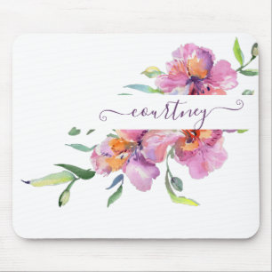 Rosa Wasserfarbe floral personalisiert  Mousepad