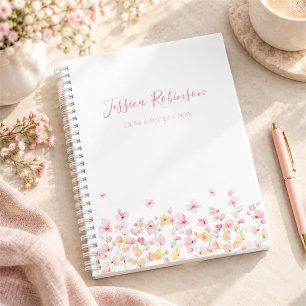Rosa Wasserfarbe Floral Personalisiert Notizbuch