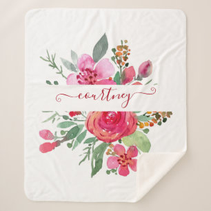 Rosa Wasserfarbe floral personalisiert Sherpadecke