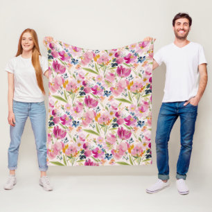 Rosa Wasserfarbe Floral Shabby Chic Muster Fleecedecke