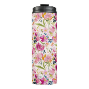 Rosa Wasserfarbe Floral Shabby Chic Muster Thermosbecher