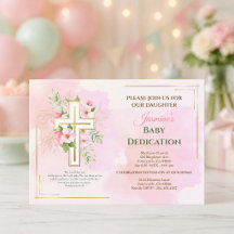 Rosa Wasserfarbe Florales Kreuz Baby-Taufvers