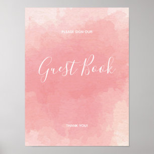 Rosa Wasserfarbe Gästebuch Schild Poster