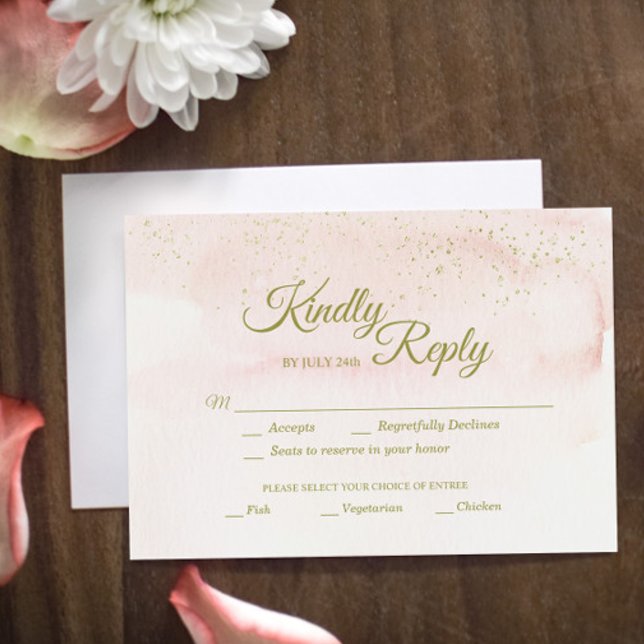 Rosa Wasserfarbe Gold Art Hochzeit Wahl RSVP Karte (Von Creator hochgeladen)