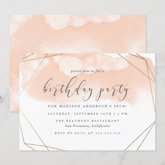 Rosa Wasserfarbe Gold Geometrische Geburt Einladung