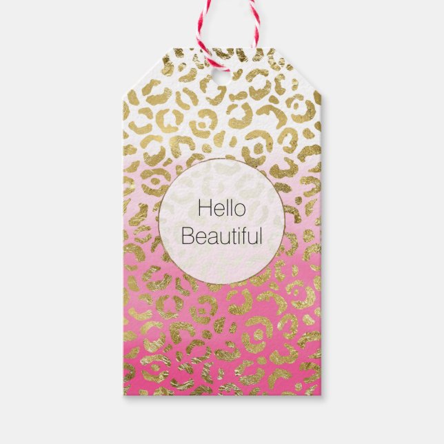 Rosa Wasserfarbe Gold Leopard Geschenkanhänger (Vorderseite)