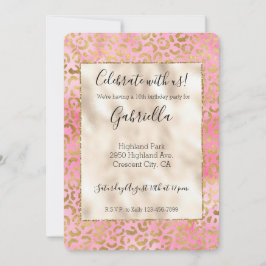 Rosa Wasserfarbe Gold Leopard Print Einladung