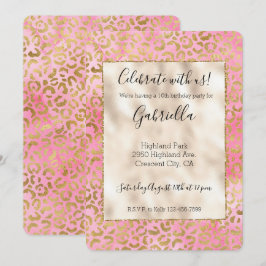 Rosa Wasserfarbe Gold Leopard Print Einladung