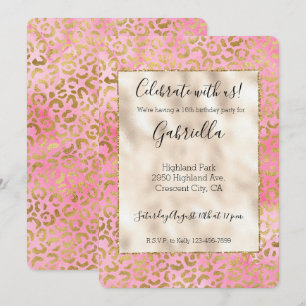 Rosa Wasserfarbe Gold Leoparden Druck Einladung